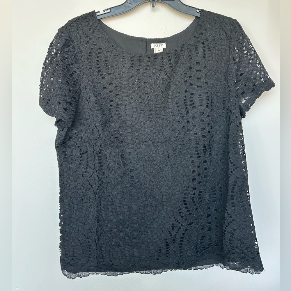 J crew black lace crew neck blouse NWT